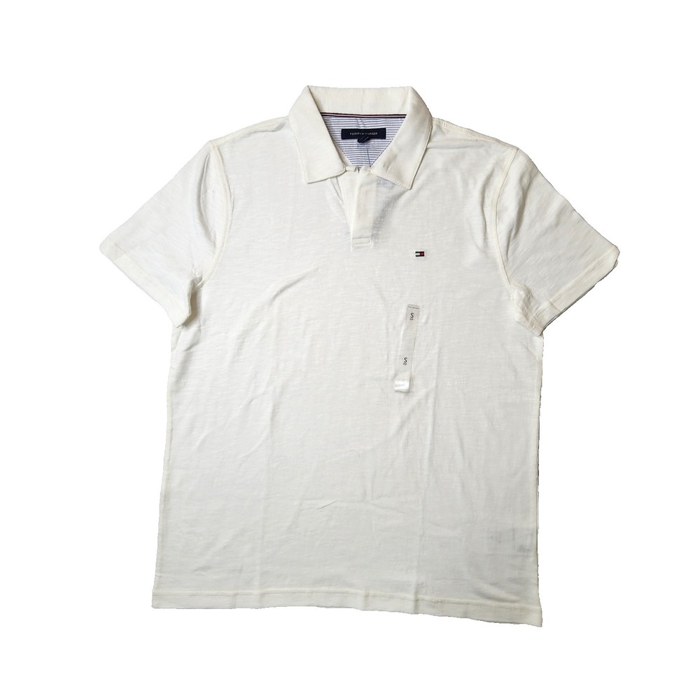 Tommy Hilfiger Polo Shirt Buttonless Short Sleeve Stretch Size S White NWT